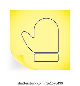 Mitten. Single icon on the yellow note paper. Vector illustration.