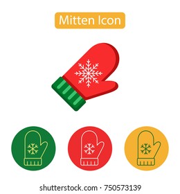 Mitten with snowflake icon. New Year Outline Pictogram Graphic for Web Design. Winter holidays vector illustration, flat style.