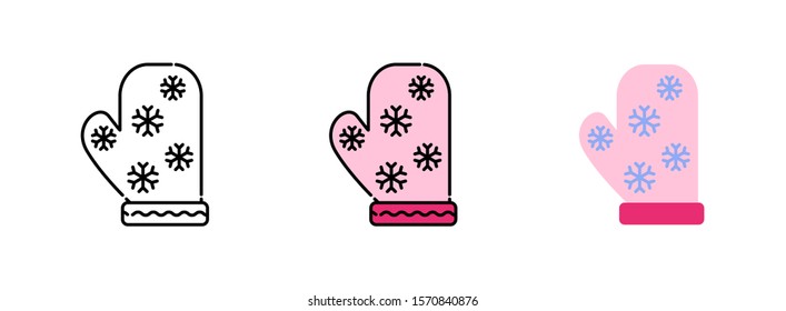 Mitten and Snowflake icon set  isolated on white background for web design