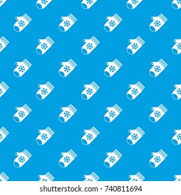 Mitten with snowflake pattern repeat seamless in blue color for any design. Vector geometric illustration