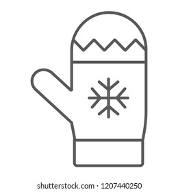 Mitten thin line icon, winter and clothes, glove sign, vector graphics, a linear pattern on a white background, eps 10.