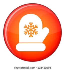 Mitten with white snowflake icon in red circle isolated on white background vector illustration