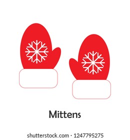 Mittens in cartoon style, christmas card for kid, preschool activity for children, vector illustration