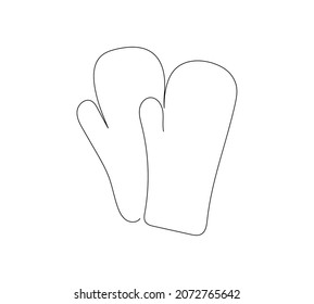 Mittens, cold protection one line art. Continuous line drawing of new year holidays, christmas, winter accessory, traditional, decor, winter, snow, dress, clothes.