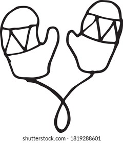 Mittens doodle set. Winter hand drawn clothes . Vector illustration