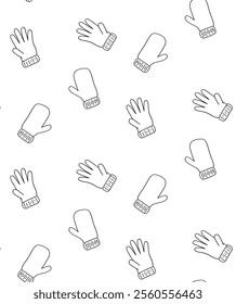 Mittens e luvas gráfico linha vetor padrão sem costura no fundo branco transparente

