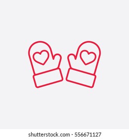 mittens gloves pair with heart  line icon red on white background