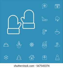 mittens gloves warm winter clothes vector line icons set