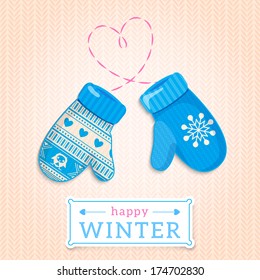 Mittens. Happy Winter Illustration. May be used for winter design, cards, posters and many other.