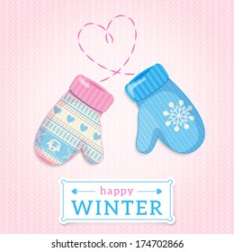 Mittens. Happy Winter Illustration. May be used for winter design, cards, posters and many other.