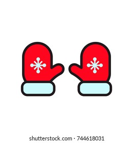Mittens icon in flat style with stroke. Vector color isolated illustration.