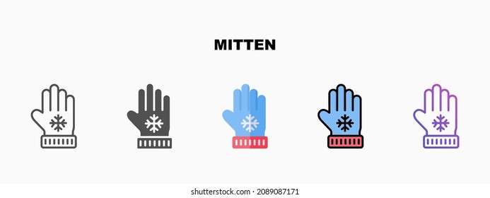 Mittens icon set with different styles. Icons designed in outline, flat, glyph, line colored and gradient. Can be used for web, mobile, ui and more. Enjoy this icon for your project.