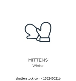 Mittens icon. Thin linear mittens outline icon isolated on white background from winter collection. Line vector sign, symbol for web and mobile