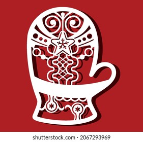 Mittens for laser cutting. Vector illustration for New Year card, Christmas