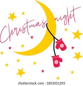 Mittens and moon, Christmas night
