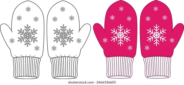 Mittens outline black and white vector illustration coloring page 