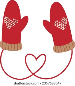 Mittens pair with heart shape. Romantic love symbol