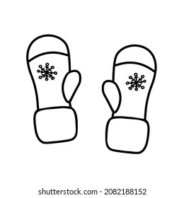 Mittens, pair of mittens with snowflakes. Vector Illustration for printing, backgrounds, covers, packaging, greeting cards, posters, stickers, textile, seasonal design. Isolated on white background.