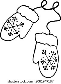 Mittens with a pattern.For postcards and coloring books.Vector illustration drawn by hand