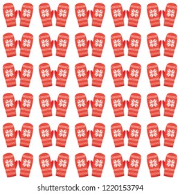 Mittens red seamless texture on the white background