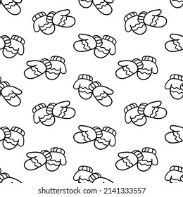 Mittens seamless pattern doodle outline vector. Texture for background, label, print, packaging, merchandise, book, storefront, poster, fabric, wrapping, textile.