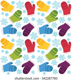 Mittens seamless pattern with snowflakes isolated winter concept