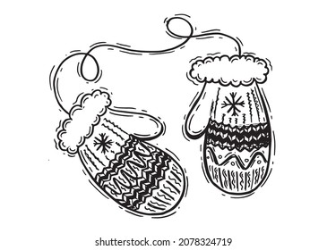 Mittens sketch hand drawn illustration.