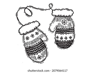 Mittens sketch hand drawn illustration.