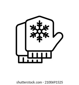 Mittens with snowflake thin line icon. Modern vector illustration of winter accessories.