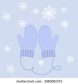 Mittens. Snowflakes and pair mittens. Vector illustration