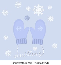 Mittens. Snowflakes and pair mittens. Vector illustration