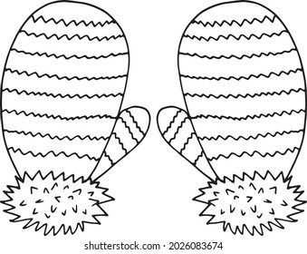 mittens with stripes. hand drawn doodle icon. vector, scandinavian, nordic, minimalism, monochrome. winter clothing warm knitted pair two
