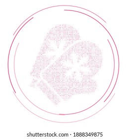 The mittens symbol filled with pink dots. Pointillism style. Vector illustration on white background