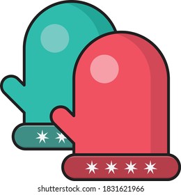 mittens vector colour line icon 