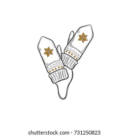 Mittens. Vector hand drawn icon. Merry Christmas element.