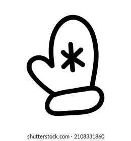 Mide el icono vectorial. Doodle dibujado a mano. Accesorios de punto con copo de nieve. Concepto en blanco y negro