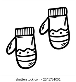 Mittens. Warm winter clothes. Vector illustration in sketch style. Knitted sweaters.
