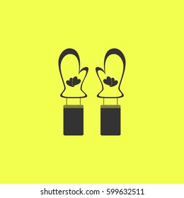 Mittens winter icon flat. Black pictogram on white background. Vector illustration symbol and bonus button
