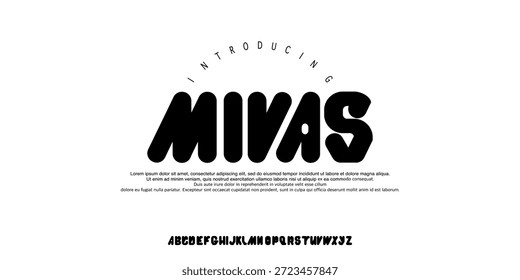A fonte Mivas é a face de tipo de exibição arredondada em negrito com curvas modernas suaves, ideal para marcas, logotipos, cartazes, embalagens e manchetes criativas.