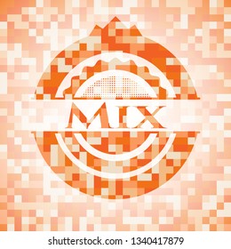 Mix abstract orange mosaic emblem with background