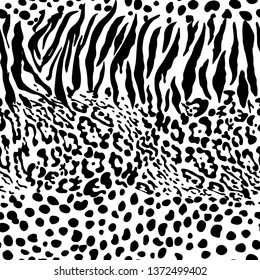 Mix animal skin prints, tiger, leopard, jaguar seamless pattern vector design