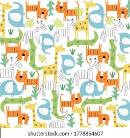 Mix Animals Elephant Zebra Tiger Crocodile 