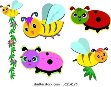 Mix of Bees and Ladybugs Vector