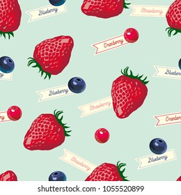 Mix Berries Strawberry blueberry cranberry Seamless pattern background vector illustration-fresh color