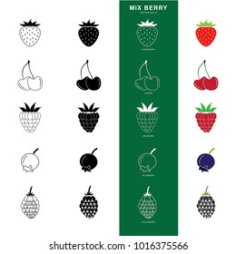 mix berry. fruits vector set
