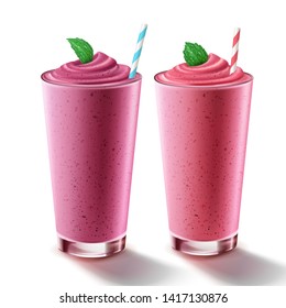 Mix berry smoothie in glass cup in 3d illustration