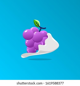 Mix and blend grape with milk vector design illustration in blue background 