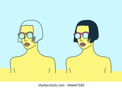 Mix Blonde and Brunette. Bob bob. Stylish Pop Art