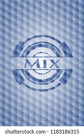 Mix blue emblem with geometric background.