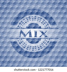 Mix blue emblem with geometric background.